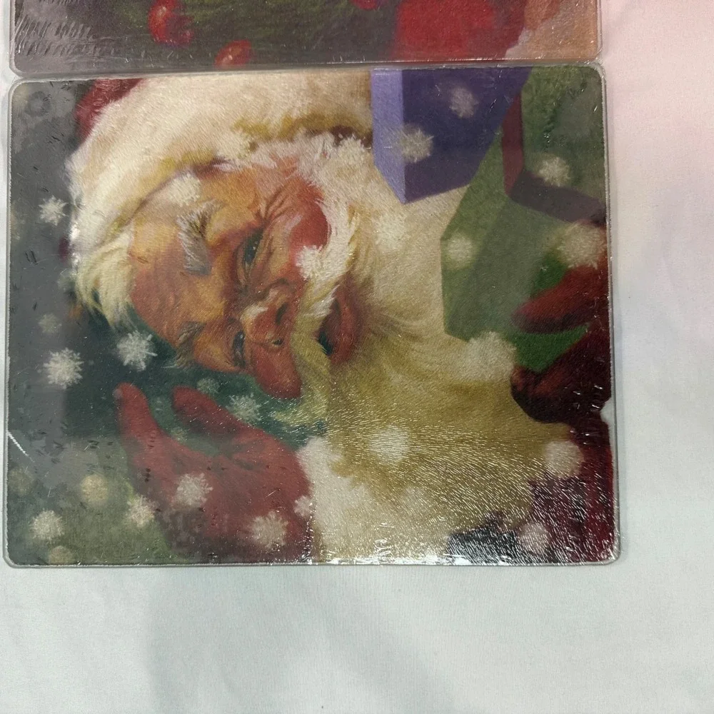 Vintage Style Santa Claus Glass‎ Cutting Boards Set of 2 Christmas Holiday